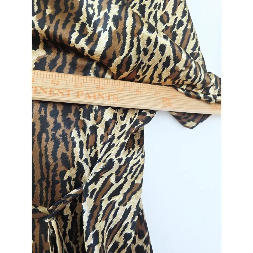 Morgan Tylor Leopard Kimono Robe‎ Womens S Brown Black Tie Front Satin Mobwives
